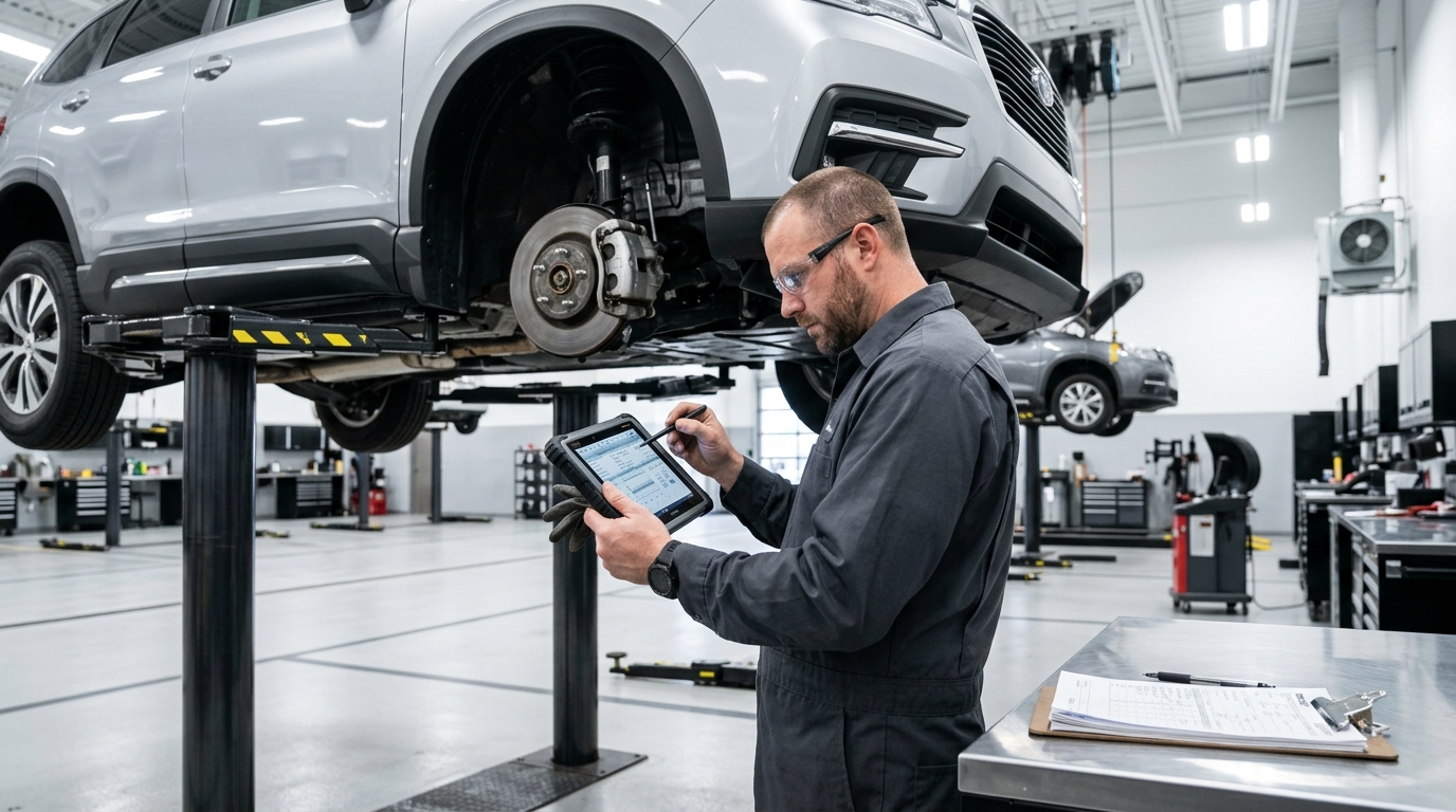 Dealer technician performing recall repair