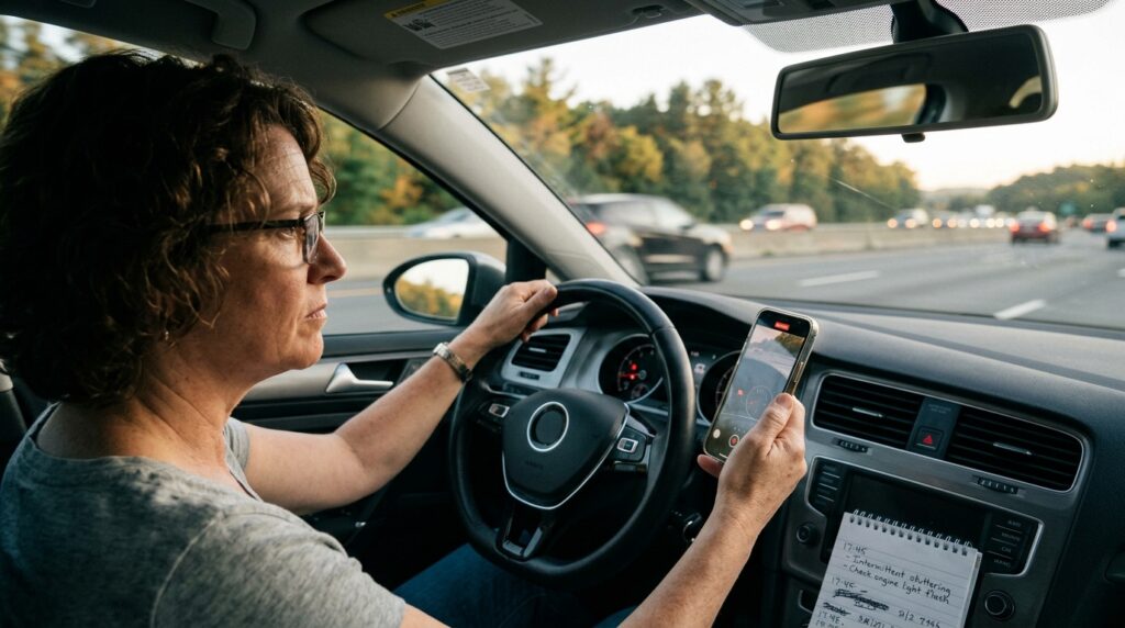 Driver documenting intermittent vehicle defect