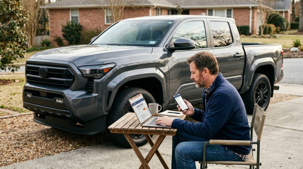 Ram 1500 owner checking VIN for the 2026 seat belt recall
