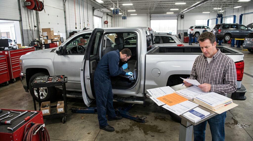 Repeated Ram seat belt repairs documented for a possible lemon law claim