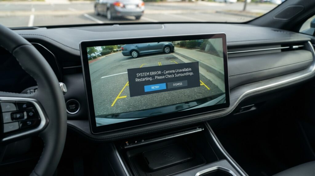 Rearview camera image obstructed by a software notification in an electric vehicle