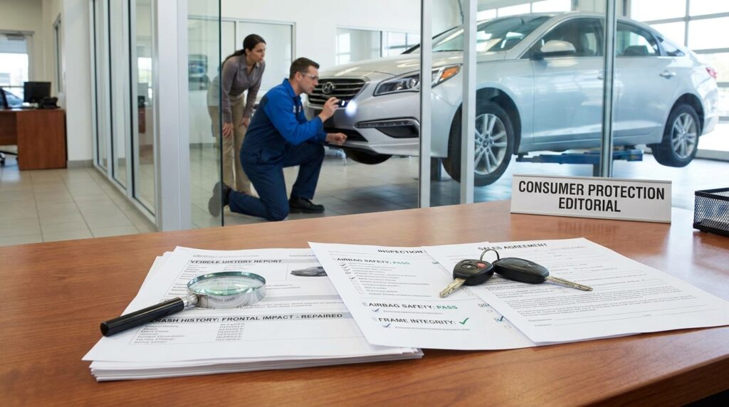 Used-car history and air-bag safety inspection before purchase