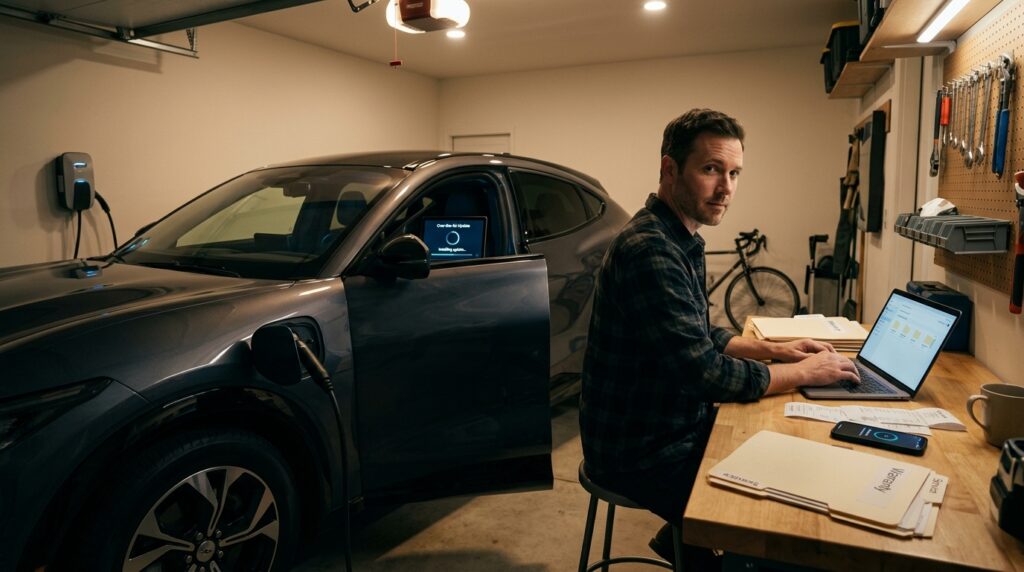 Electric vehicle receiving an over-the-air recall update with digital repair records