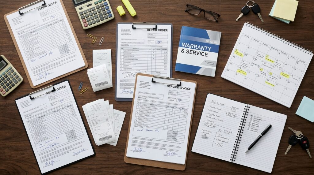 Repair orders and warranty records prepared for a lemon law arbitration hearing